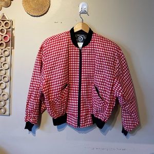 Mossino massimo small red checkered cotton/ polyester lightweight bomber jacket…